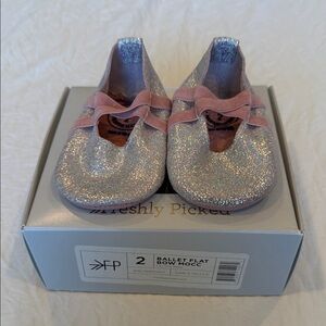EUC Freshly Picked Glittery Silver Moccasins with velvet straps